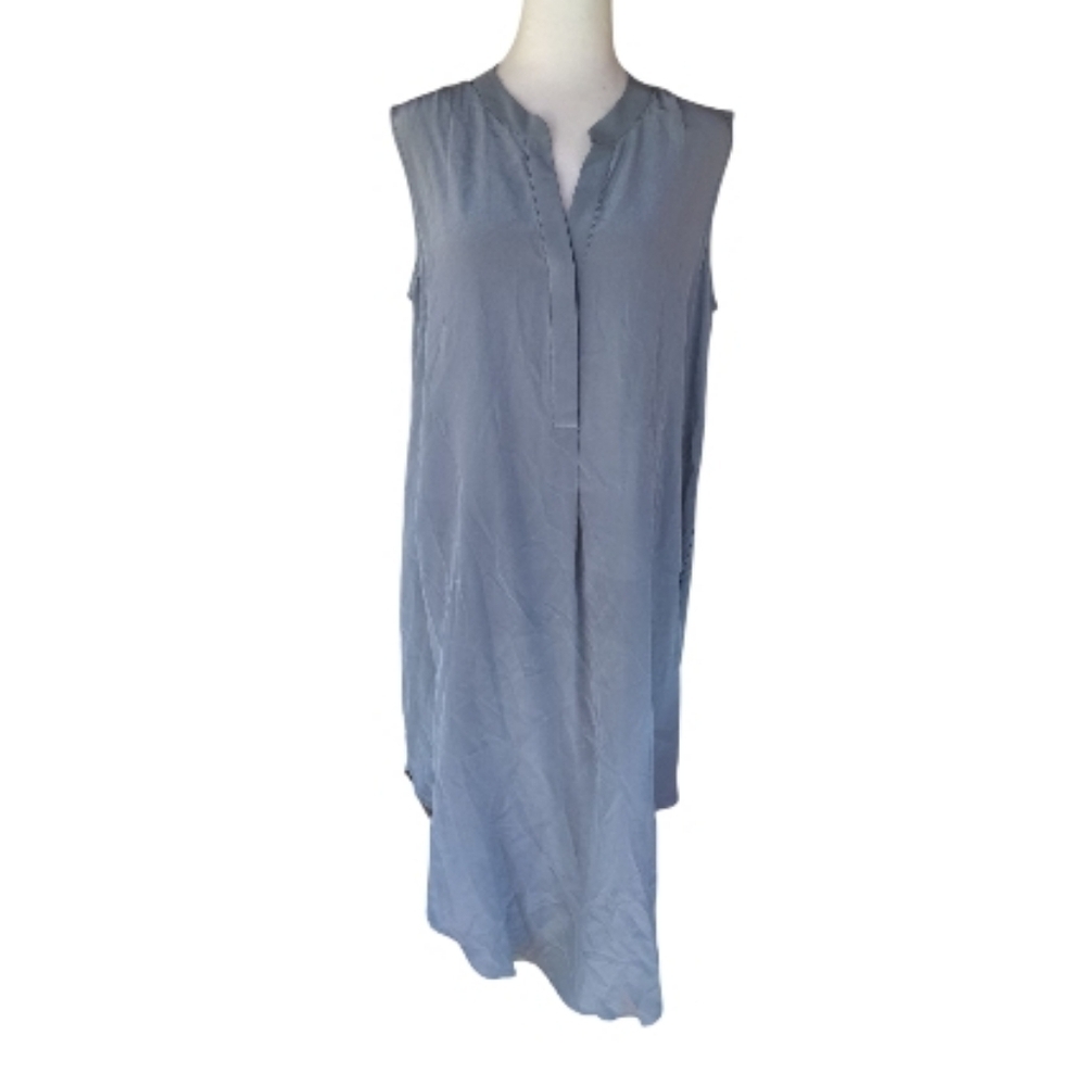 Acrobat Icy Blue Gray Silk Sleeveless Shirt Maxi Dress Size Large
